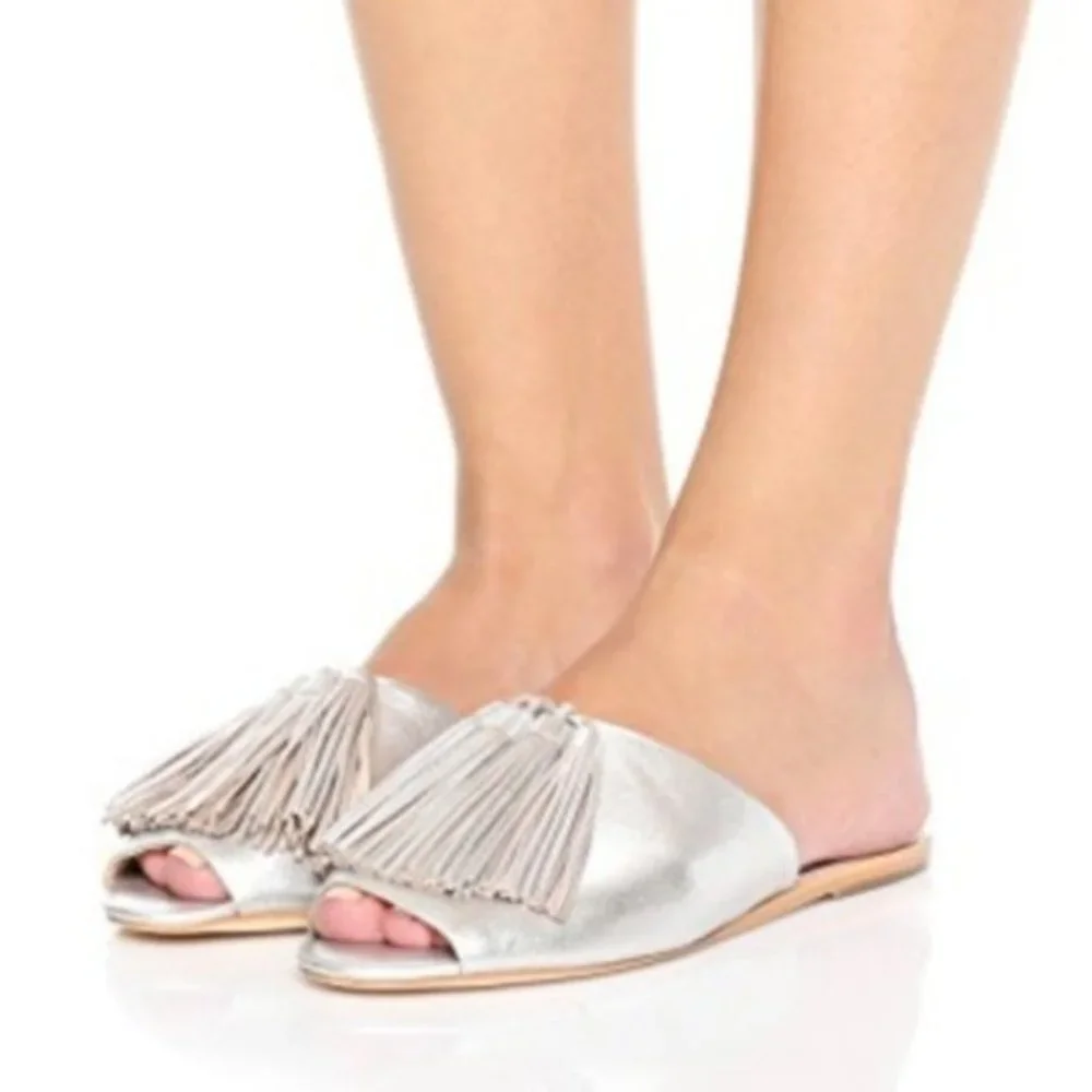 Loeffler Randall Kiki Tassel Flat Slide Sandal Sz 9.5 - Picture 10 of 10